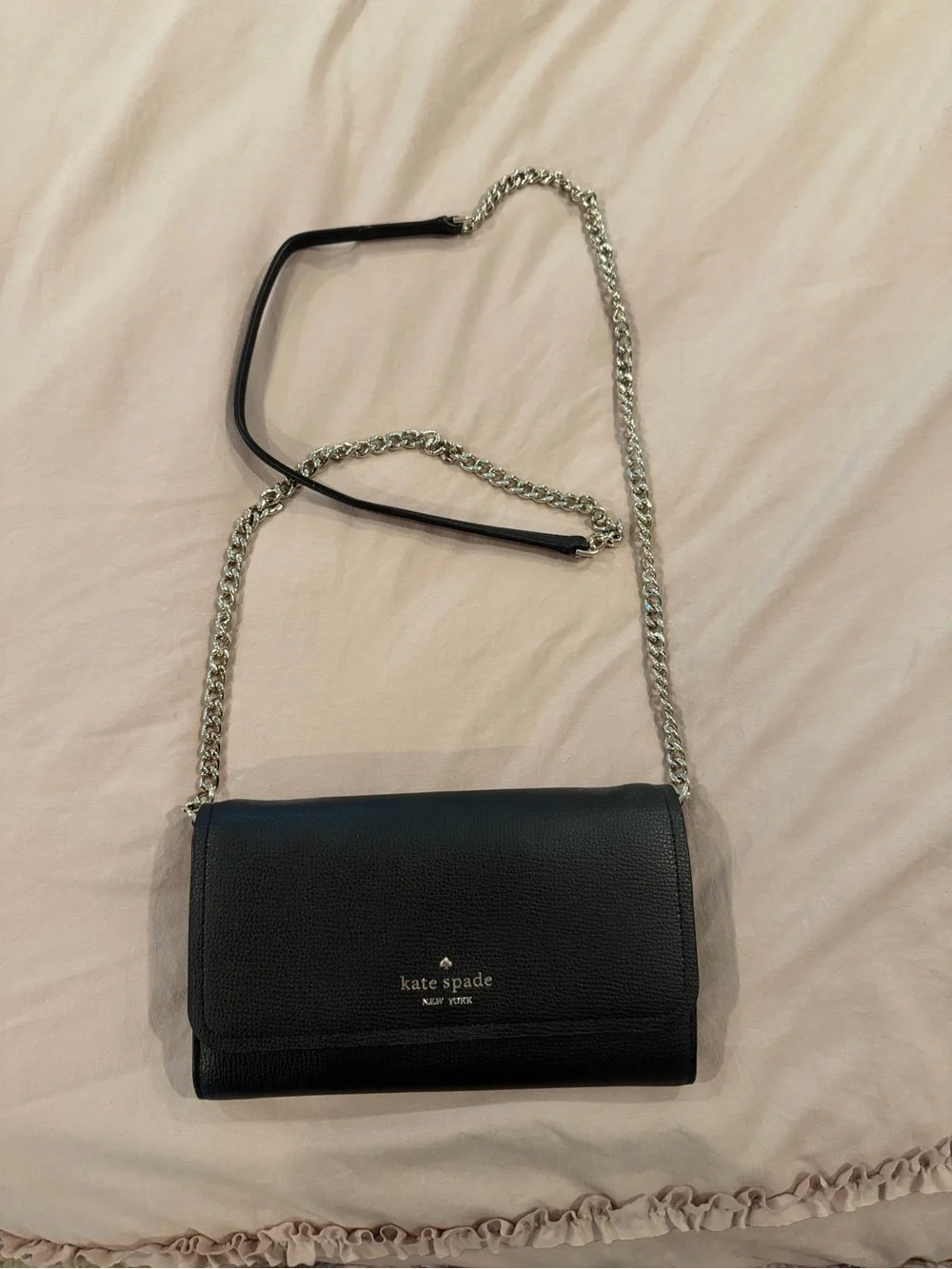 kate spade Black Pebbled Leather Chain Crossbody Bag